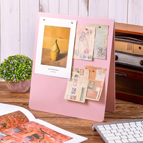 Leinuosen 1 Pcs 12 x 10 Inch Magnetic Bulletin Board Metal Magnet Board Magnet Display Stand for Tabletop Desktop Home Kitchen Office Decor (Pink) - color: Pink, size: 12 x 10 Inch