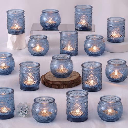DARJEN Blue Votive Candle Holders Set of 36 - Votive Candle Holders Bulk, Glass Candle Holder for Party Decoration, Tea Lights Candle Holders for Wedding - color: Blue, size: 36 PCS