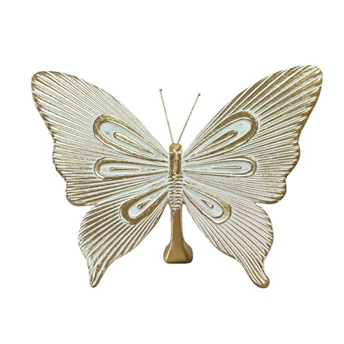Dwelloria Gold Butterfly Sculpture Decor, Elegant Metal Look Butterfly Desktop ornaments, Modern White & Gold Butterfly Home Accent for Living Room, Bedroom, Entryway, Nature Inspired Decorative Ornament