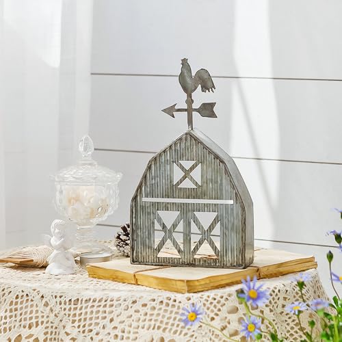 Barn Shaped Tea Light Candle Holder Farmhouse Galvanized Metal Candle Holder Vintage Decorative Tealight Holder for Table Centerpiece Decoration - 5.24" x 1.97" x 9.25" - size: Barn