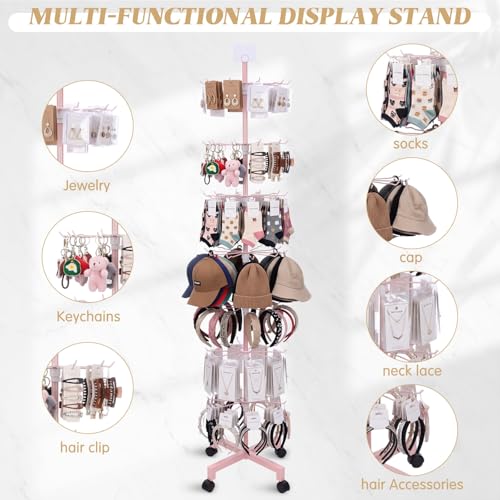 Ripeng 2 Pcs 7-Tier Rotating Retail Display Stand Display Rack for Earring Keychains Jewelry Vendor Events and Stores Movable Adjustable Shop Spinner Pink Ornament Holder - color: Pink, size: 7 Tier