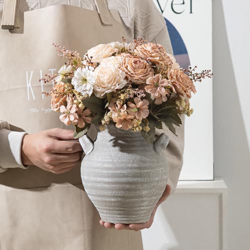 Ceramic Farmhouse Flower Vase, 7.36 Inch Rustic Decorative Vintage Vases for Home Decor Table Living Room Kitchen Bedroom Shelf Mantel Wedding Centerpiece - color: Rustic-25011-2