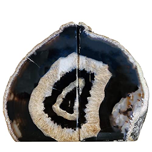 AMOYSTONE Agate Bookends Black Geode Book Ends Heavy Duty Bookend Holder Decorative with Rubber Bumpers Small(1 Pair, 2-3 LBS) - color: Natural Black, size: 2-3LBS