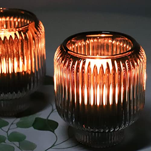 Woho Grey Votive Candle Holders for Table Centerpiece Set of 2, Glass Votive Candle Holder for Home Decor, Tealight Candle Holder Bulk for Birthday - color: Gray