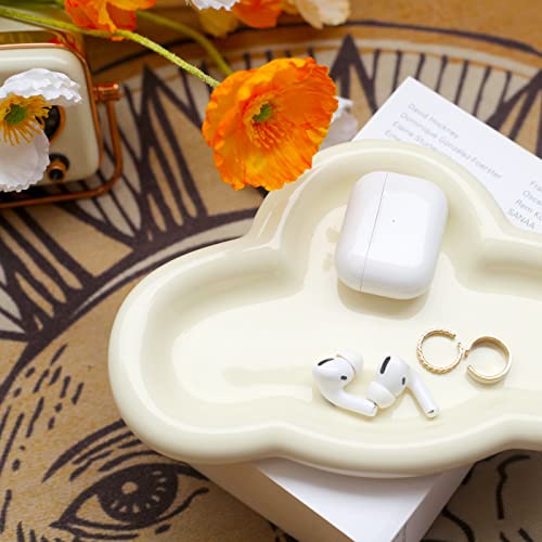 Jewelry Dish Trinket Tray for Women, Ring Dish Holder, Unique Cloud Shape Ceramic Plate Cute Things Vanity Aesthetic Room Decor Mother's Day Birthday (Crème) - color: Crème