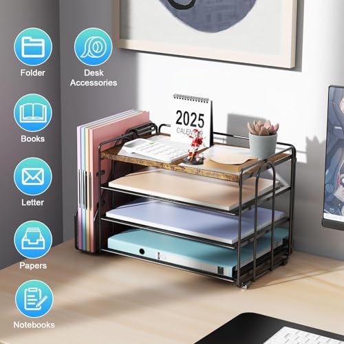 gianotter 4-Tier Paper Organizer With Magazine Holder, Desk Organizers and Accessories, Desk Accessories & Workspace Organizers, File Organizer for Office Supplies Storag (Wood, 4-Tier) - color: Wood, size: 4-Tier