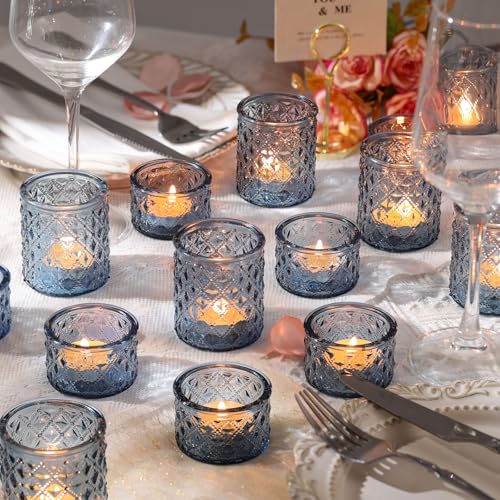 NITIME 24pcs Assorted Blue Votive Candle Holders, Tealight Candle Holders for Table Centerpiece, Blue Candle Holder Decor for Wedding, Baby Shower Party & Spa - color: Blue