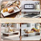 Marble Charcuterie Board Display White Cheese Cutting Footed Stand Tray with Wooden Feet 15.75"L x 8" W x 2.5" H for Vanity, Kitchen and Serving, or as a Gatherings Elegant Cheese Board Gift
