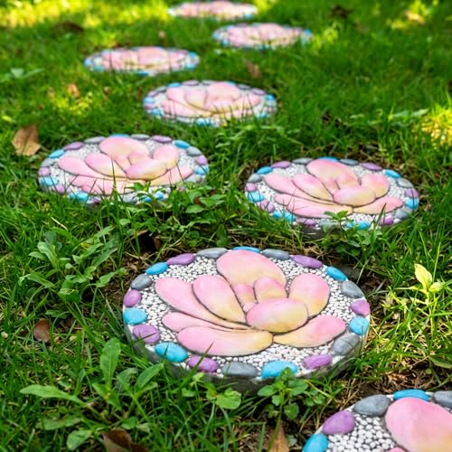 Succulent Pattern Cement Stepping Stones - Garden Stepping Stones Outdoor Pavers for Outside Walkway Gifts for Grandma Garden Stones Decorative Sculpture Yard Art 0.75 * 10 * 10 Inch - color: purple