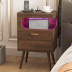 Veegle Nightstand,Modern Bedside Table with Storage Drawer and Open Wood Shelf, Accent Night Stand with Solid Wood Legs for Living Room, Bedroom and Small Spaces,Easy Assembly (Walnut Brown) - color: Walnut Brown
