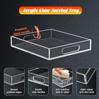 Acrylic Organizers Tray, Acrylic Tray for Ottoman, Serving Tray with Handle, Lucite Tray Organizer for Bench, Coffee Table Countertop, Kitchen, Bathroom, Living Room, Powder Room - size: 11.2" x 11.2" x 1.7"