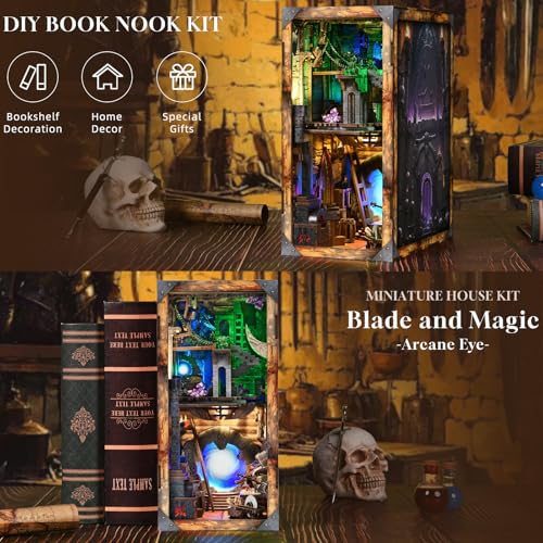 MiniCity Book Nook Kit, DIY Miniature House Dollhouse Kit for Adults and Teens, Booknook Tiny House Bookshelf Decor (Blade and Magic) - style: Sword and Magic