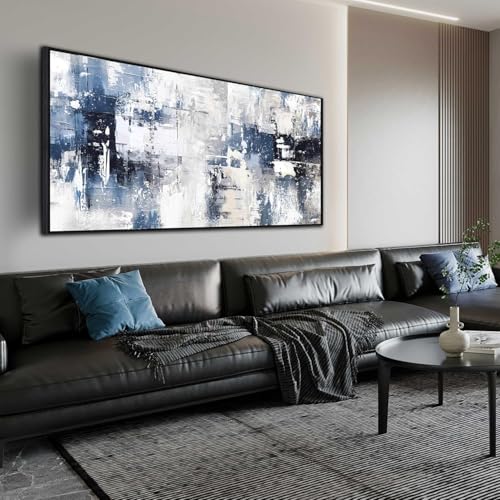 White and Blue Abstract Canvas Wall Art for Living Room Bedroom Home Office Large Black Framed Artwork Grey Abstract Canvas Prints Ready to Hang Size 29x59 - color: blue, size: 29"L x 59"W