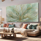YJYart Abstract Wall Art Green and Gold Hand Painted Oil Painting Blossom Botanical Large Picture for Living Room Bedroom Kitchen Office 30x60 Inch - color: Green, size: 58"L x 29"W