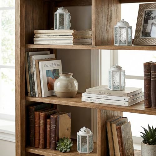 VELA LANTERNS Mini Moroccan Tea Light Candle Holder Lanterns – 4.25" Small Decorative Lantern for Table or Hanging, Metal with Glass Panels – Ramadan, Wedding, Home Decor, Matte White (Set of 4) - color: Matte White