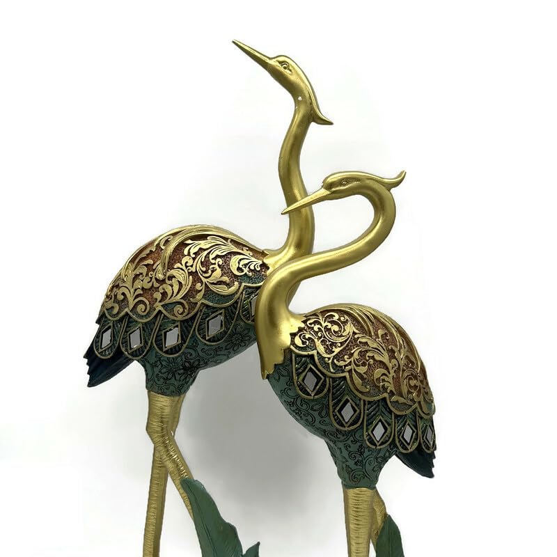 Set of 2 Blue and Gold Crane Figurines – Elegant Decorative Bird Statues for Home Décor, 17” and 14” Tall Crane Sculptures, Luxury Animal Figurines for Living Room, Office, or Gift