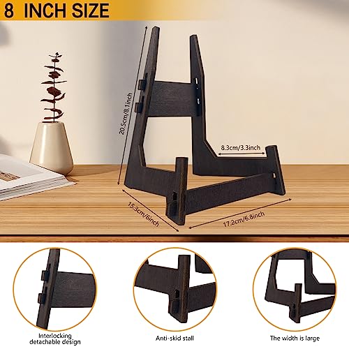 2 Pack 8 Inch Wooden Plate Stands for Display - Plate & Picture Frame Holder for Books, Photos, Plaque, Bowl | Tabletop Decorative Stand