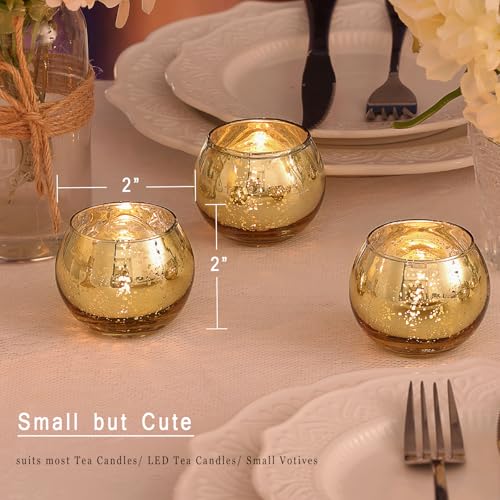 LAMORGIFT 12 Pcs Gold Votive Candle Holders- Gold centerpieces for Tables, Mercury Glass Votives for Wedding, Rehearsal Dinner, Engagement, Birthday Party Decorations - color: Gold