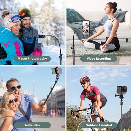 Sensyne 88" Phone Tripod, Selfie Stick Tripod with 14.95" Flexible Gooseneck, Overhead Cell Phone Stand for Video Recording, Photography, Compatible with Phone, Camera - color: Black, size: 88-inch