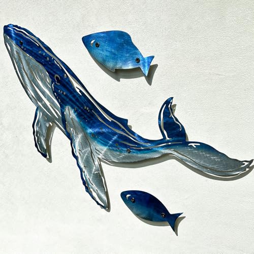 LiveInUrban Coastal Wall Art Whale Metal Wall Sculptures, Ocean Beach Themed Metal Hanging Home Decoration 3PCS 16.2"x12.1" - color: whale
