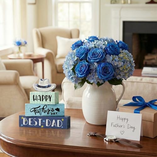 Smile Happy Father's Day Wooden Table Decor Best Dad & Cowboy Hat Desktop Signs Tabletop Decorations for Home Office Shelf - Gift for Dad, Husband, Grandpa - style: Father