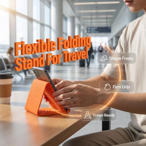 Silicone Phone Stand with Aluminum, Flexible Foldable Phone Holder, Bendable Adjustable Anti-Slip Desktop Stand for Phone Tablet Laptop, Portable Rollable Multi-Angle Stand for Home (Black) - color: Black
