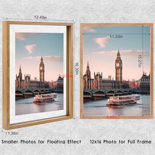 MUYE 12x16 Floating picture Frames Set of 2,Double Glass Frame,Display Any Size Photo up to 12x16,Wall Mount or Tabletop Standing,Natural - color: Natural, size: 12x16
