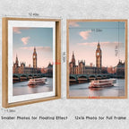 MUYE 12x16 Floating picture Frames Set of 2,Double Glass Frame,Display Any Size Photo up to 12x16,Wall Mount or Tabletop Standing,Natural - color: Natural, size: 12x16