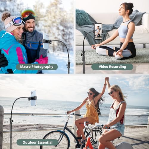 Sensyne 92" Cell Phone Tripod, Selfie Stick Tripod with 16.5" Flexible Gooseneck, Overhead Phone Stand for Video Recording, Photography, Compatible with Phone, Camera - color: Black, size: 92-inch
