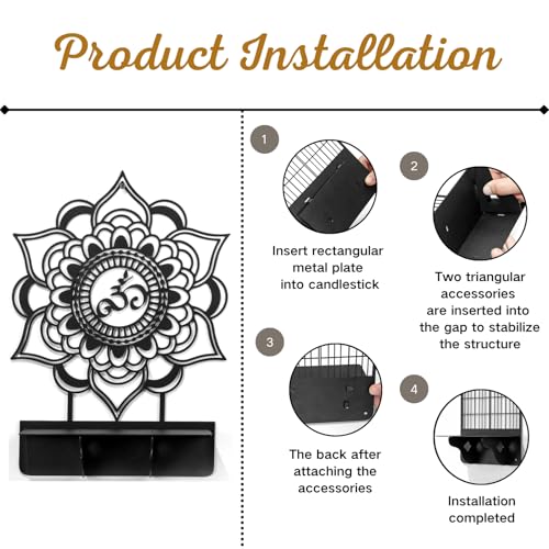 Om Mandala Metal Candle Holder 1 Pack, Black Metal Candlestick Holders, Candle Wall Holder, Spiritual Zen Wall Decor, Meditation Decor for Living Room, Dining Room, Yoga Room