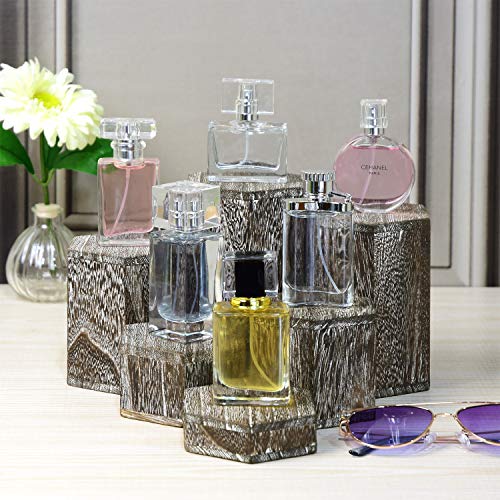 MOOCA Wooden 6 Pcs Hexagon Risers for Display Jewelry and Accessories Display Stand, Coffee - color: Coffee, 6 Pieces