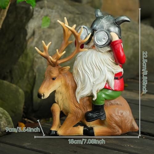 VChymm Garden Gnome Statues Resin Gnome Sitting On Deer Statues Solar Lights Outdoor Telescope Gnome Gifts for Yard, Patio Decor Gift (Deer Gnome) - color: Deer Gnome