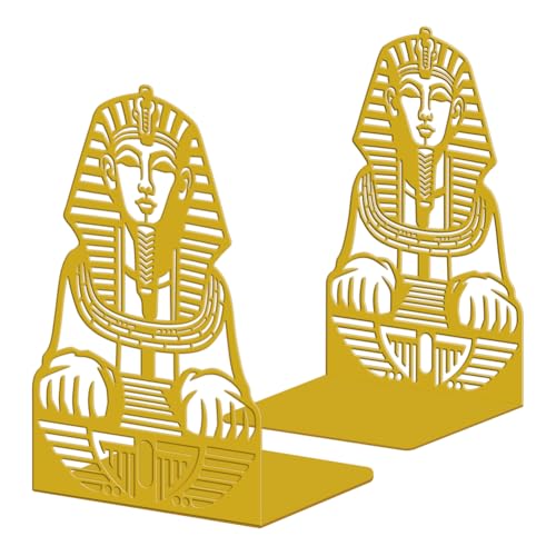 Peacoblue Metal Bookends for Shelves, Modern Decorative Heavy Duty Study Book Ends Stoppers for Office, Desk, Shelf, Room 5.3"x4.3"x7.9" Cast Iron Simple Tall Bookends 1 Pair (Golden Sphinx) - style: Golden Sphinx