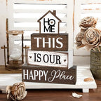 Cinnvoice 4 Pcs Farmhouse Tabletop Decor Rustic Family Blessed Home Table Centerpiece This Is Us Sign for Kitchen Shelf Desk Fireplace Mantel Tiered Tray Decor(Home This is Our Happy Place) - style: Home This is Our Happy Place