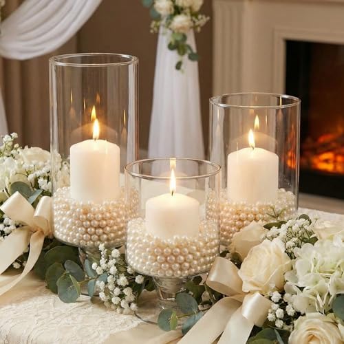 3 Pcs Wedding Glass Candle Holder - 6" 8" 9" Clear Hurricane Stemmed Terrarium Pillar Candle Floating Tealights Flower Vase Centerpiece Holiday Decoration for Home Party