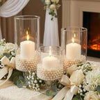 3 Pcs Wedding Glass Candle Holder - 6" 8" 9" Clear Hurricane Stemmed Terrarium Pillar Candle Floating Tealights Flower Vase Centerpiece Holiday Decoration for Home Party