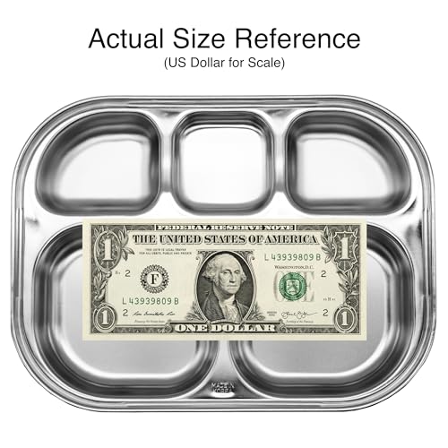 Korean Stainless Steel Divided Plates for Toddlers, Kids, Babies, Premium 304, Electro-Polished, No Black Residue, BPA-Free, 5-Compartment Food Tray, Camping, Picky Eaters, Set of 2 - size: 5 Compartments