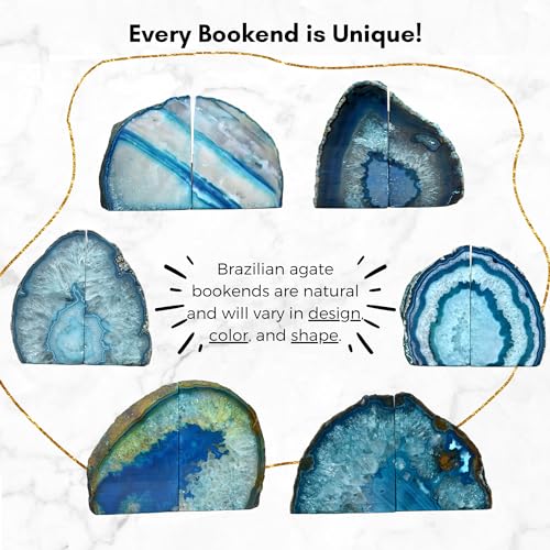 Nature's Decorations Agate Bookends - A Quality Teal Geode with Non-Skid Rubber Bumpers for Shelves, Office, Home Decor - Heavy Duty Cool Crystal Stone Book End Pair for Decoration (6-8 LB) - color: Teal, size: A Grade 6 - 8 Lbs