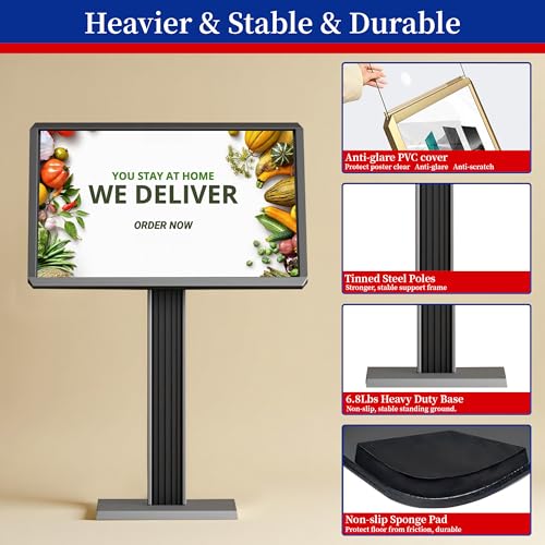 Sign Holder Stand 21x29 inch-Adjustable Floor Standing Sign Holder-Heavy Duty Aluminum Menu Stands with Snap-Open Frame Display for Malls,Schools,Restaurants(Black) - color: Black