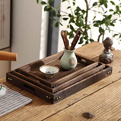 Ochine Rustic Wooden Serving Trays Bamboo Serving Tray Wood Serving Tray with Handles Rectangular Wooden Breakfast Tray Ottoman Tray Multipurpose Trays for Breakfast, Coffee Table/Butler & More - size: Medium