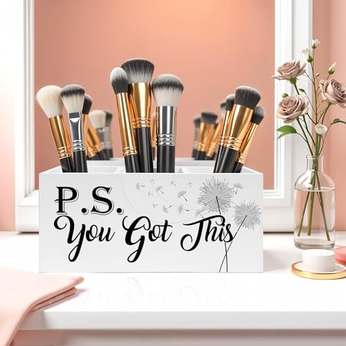 You Got This Inspirational Pencil Pen Holder for Desk, Dandelion Floral Motivational Wooden Pencil Holder Organizer for Home Office Desk Accessories, Encouragement Gifts for Women - color: Color-Desk accessories white 06