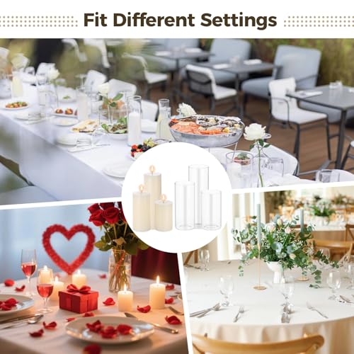 12 Sets Pillar Candles with Glass Cylinders Vases 3 Sizes - Slim Hurricane Glass Candle Holders, Transparent Cylinder Vases, Romantic Centerpiece Decor for Wedding, Party, Dining Table
