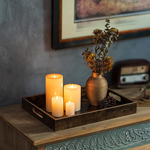 Hanobe Brown Decorative Serving Trays: Rustic Brown Rectangle Tray Decor with Cutout Handles for Coffee Table Ottoman Living Room Kitchen Home Decor - size: 13.4" x 9.5" x 1.8"