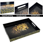 Serving Tray with Handles, 15.7 * 11.8 inches, Plastic Ottoman Tray with Exquisite Paintings, Trays for Coffee Table - color: Leopard