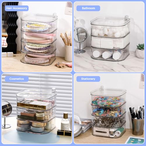 FABROK 4-Layer Girls Hair Tie Organizer, Rotating Hair Accessories Storage Holder for Vanity and Bathroom, Clear Plastic Container for Women Makeup Tools, Skincare Products - size: 4-Layer
