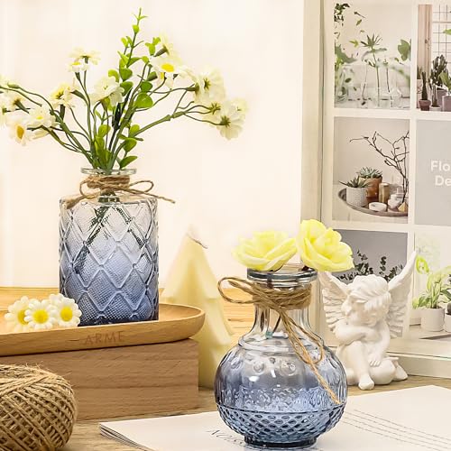 Arme Bud Vases Set of 32, Blue Vase for Centerpieces, Clear Bud Vase in Bulk, Mini Flower Vintage Cute Vases for Centerpieces, Small Glass Vases for Wedding Decor, Home Table Flower Décor - color: Blue-32pcs, size: 32 Pcs