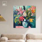 Art Remedy Vase Of Tropical Flowers Gallery Wrapped Flowers In Vase Paintings, 40" x 40", Gallery Wrapped - color: Gallery Wrapped, size: 40"L x 40"W