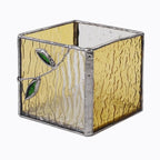 Handmade Windproof Stained Glass Cube Candle Holder - 5-Sided Floral & Leaf Design for Altar, Prayer, Windowsill - Sacred Gift for Christians, Mom, Christmas & Easter (Leaf) - color: Leaf
