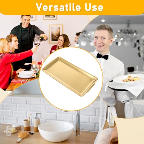 4 Pcs 304 Stainless Steel Food Serving Tray Gold, 12.6×6.3×0.6 Inch Thickened Chassis Rectangular Large Stainless Steel Serving Platter for BBQ Party Buffet Picnic Appetizer