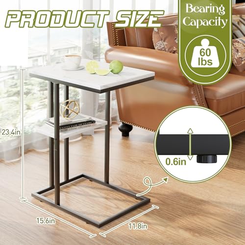 Easy Paws C Shaped End Table,Small Side Table for Couch and Bed, Gold Snack Couch Table for Small Spaces, Living Room, Bedroom,Bedside (White Marble) - color: Square-black, size: 1pc